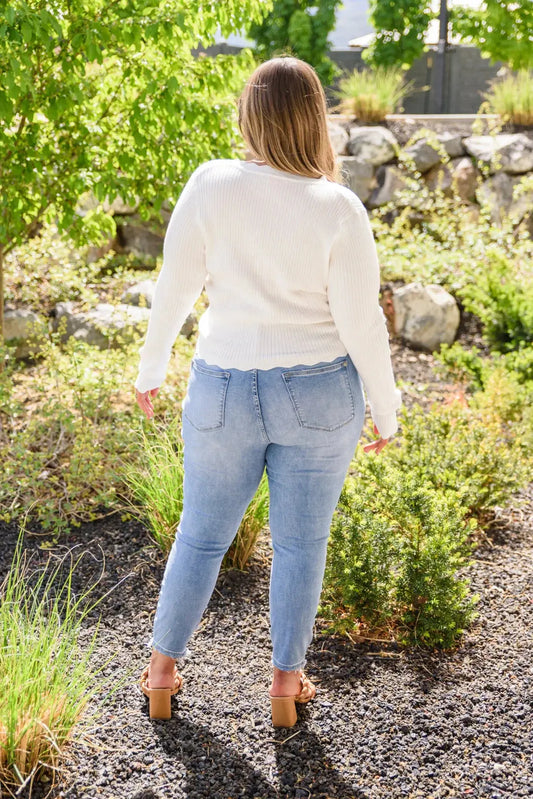 Women's plus size stretch high-waisted button ripped skinny jeans, casual and comfortable, suitable for everyday wear. ANOINTED_ADORNED