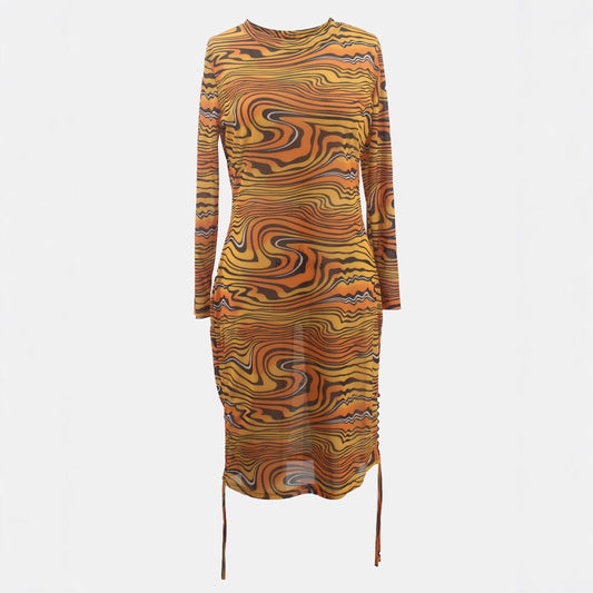 Plus Size Women's Mesh Zebra Print Drawstring Dress