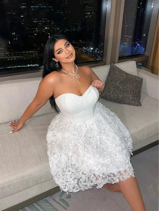 Plus Size 2025 Summer New Models Elegant Three-Dimensional Flowers Flowers Net Yarn Patchwork Corset Dress Polyester Material ANOINTED_ADORNED