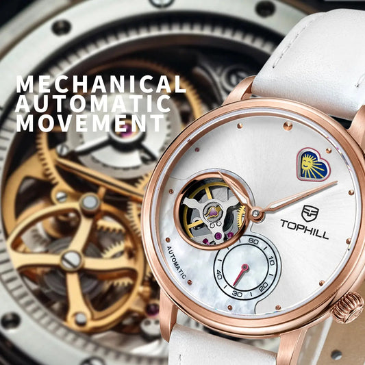 TOPHILL Automatic mechanical Watch For Woman Skeleton Leather Scrape Sapphire Glass Couple Watch ANOINTED_ADORNED