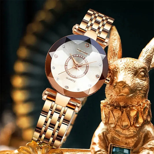 SENO Ocean Star Women Crystal Watch 2025 Top Brand Luxury Rose Gold Women Bracelet Watch For Ladies Wrist Watch Relogio Feminino ANOINTED_ADORNED