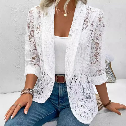 Black White Classic Lace Jacket Women's Elegant Lightweight Coat Spring Autumn Blouse ANOINTED_ADORNED