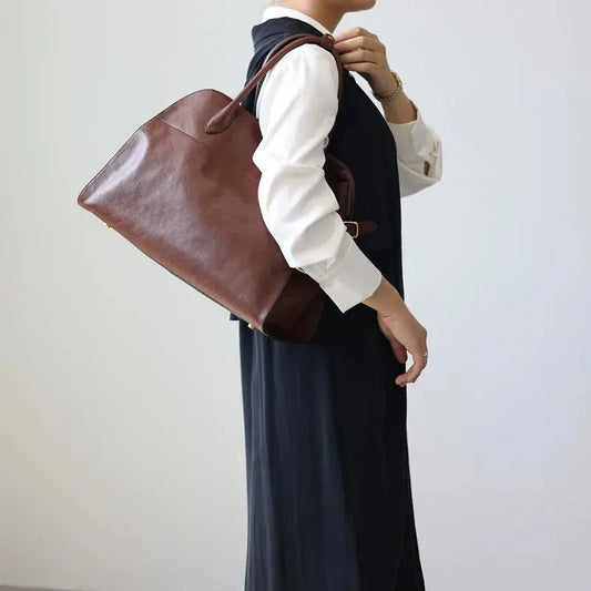 Women's Genuine Leather Large Capacity Tote Bag Female Retro Luxury Briefcase Vintage Cowhide Shoulder Handbag ANOINTED_ADORNED