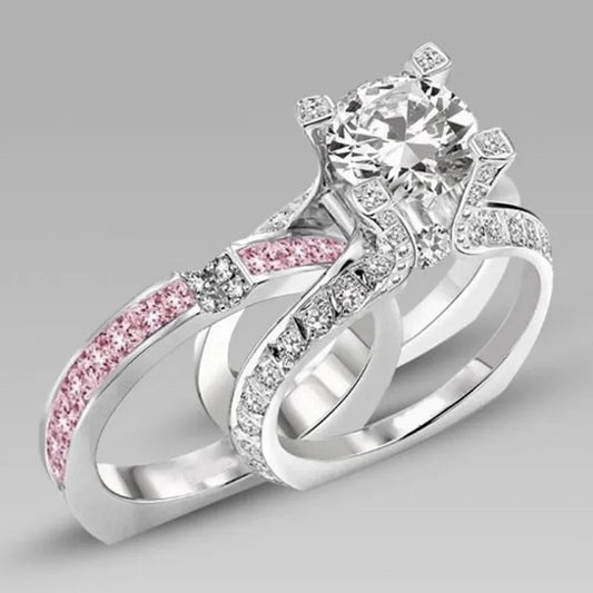 14K White Gold Vintage Pink Diamond Ring Set Engagement ANOINTED_ADORNED
