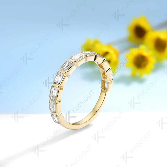 Kuololit 1.7CTW Moissanite Emerald Cut Ring for Men Women PT950 Soild 14K 10K Yellow Gold Silver Band Ring for Wedding Christmas ANOINTED_ADORNED