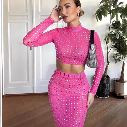 Women's Rivet Elastic Tight Skirt Suit The Fashion Celestial