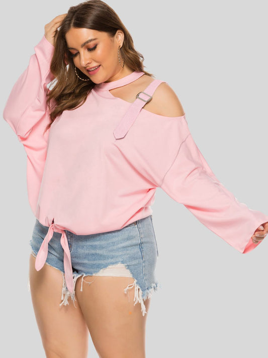 Plus Size Cold-Shoulder Tied Top See size chart under “more details” The Fashion Celestial