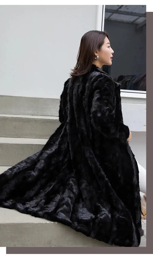 Luxury Lady Genuine real natural mink fur coat  women's long fashion stand collar warm winter waistcoats jacket custom any size ANOINTED_ADORNED