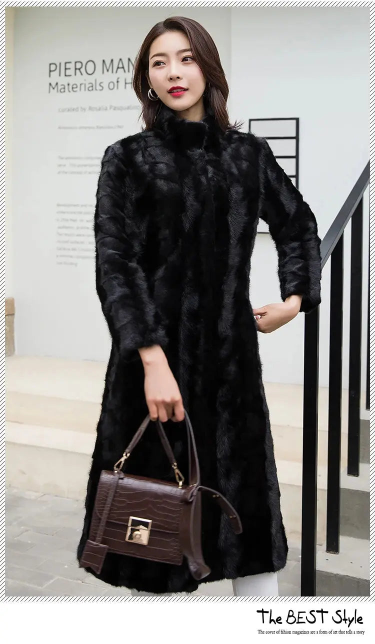 Luxury Lady Genuine real natural mink fur coat  women's long fashion stand collar warm winter waistcoats jacket custom any size ANOINTED_ADORNED