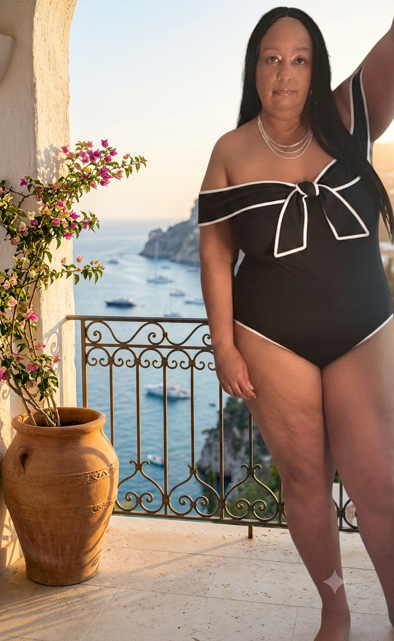 Women's Off-Shoulder One-Piece Bow Tie Swimsuit
