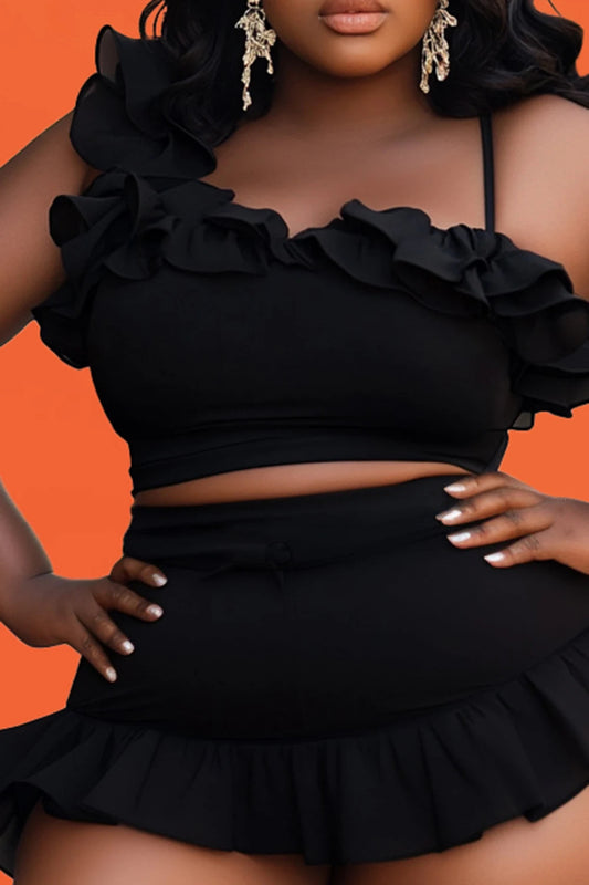 Plus Size Black Asymmetrical Ruffle Two-Piece Swimsuit ANOINTED_ADORNED