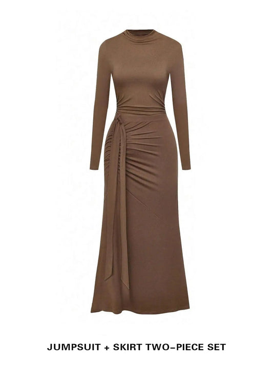 Plus Size Solid Color Bodysuit & Skirt Two-Piece Set ANOINTED_ADORNED
