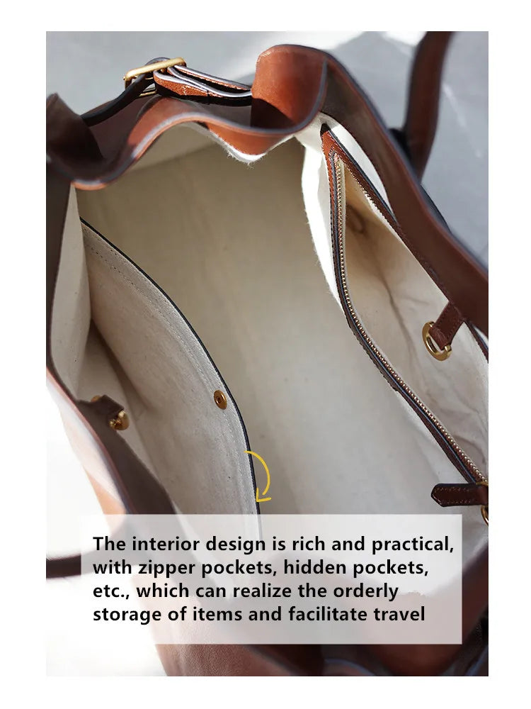 Women's Genuine Leather Large Capacity Tote Bag Female Retro Luxury Briefcase Vintage Cowhide Shoulder Handbag ANOINTED_ADORNED