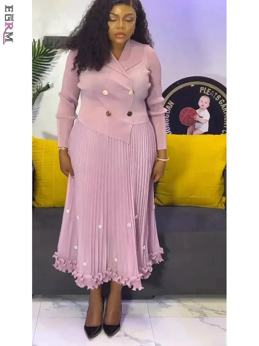 EGRM Miyake Pleated Long Dress Autumn Hot Sale Women's Double Breasted Waist Cinching Slimming High-end Stylish Versatile Skirt ANOINTED_ADORNED