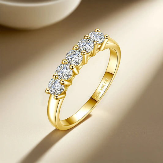 Real 14K Gold Filled Stacking Ring Five Stone Moissanite Wedding Band Finger Jewelry Accessories Anti fading Waterproof ANOINTED_ADORNED