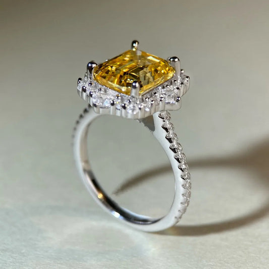 18K white gold and platinum PT950 square diamond ring yellow diamond square bag ring ring for women ANOINTED_ADORNED