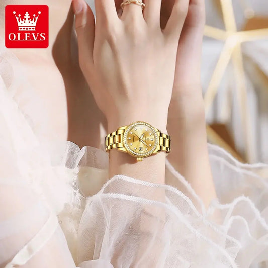 OLEVS 7003 Women Automatic Watch Waterproof Luminous Calendar Mechanical Ladies Wristwatch Steel Strap Luxury Watch For Women ANOINTED_ADORNED