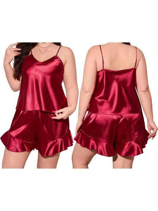 Plus Size Satin Cami & Shorts Pajama Set ANOINTED_ADORNED