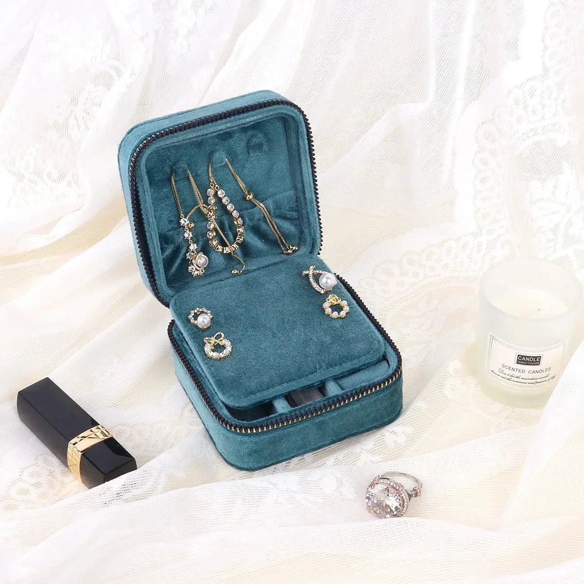 Rhombus Velvet Jewelry Box with Mirror ANOINTED_ADORNED