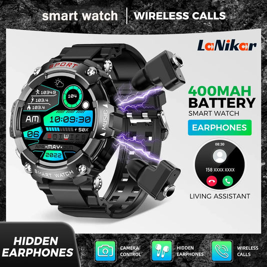 LaNikar Smart Watch AMOLED Display With In-Ear Bluetooth Headset Heart Rate Blood Pressure Oxygen Saturation Monitoring HD Audio ANOINTED_ADORNED