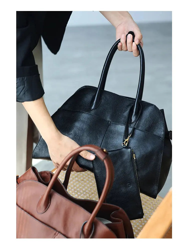 Women's Genuine Leather Large Capacity Tote Bag Female Retro Luxury Briefcase Vintage Cowhide Shoulder Handbag ANOINTED_ADORNED