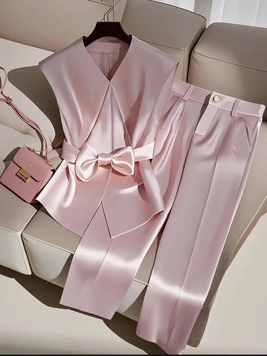 Fashionable, elegant, simple solid color sleeveless romantic date top and trousers two-piece set ANOINTED_ADORNED