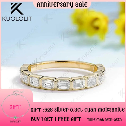 Kuololit 1.7CTW Moissanite Emerald Cut Ring for Men Women PT950 Soild 14K 10K Yellow Gold Silver Band Ring for Wedding Christmas ANOINTED_ADORNED