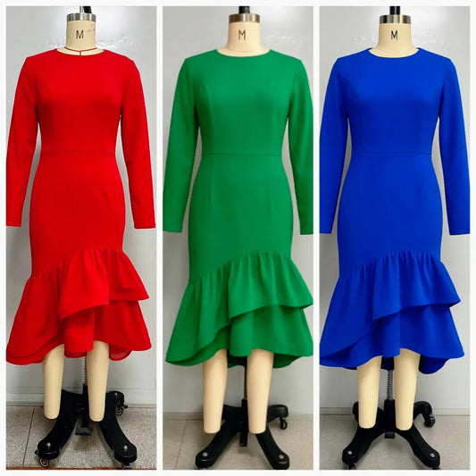 Elegant Mermaid Dress - Long Sleeve Ruffle Church & Office Wear ANOINTED_ADORNED