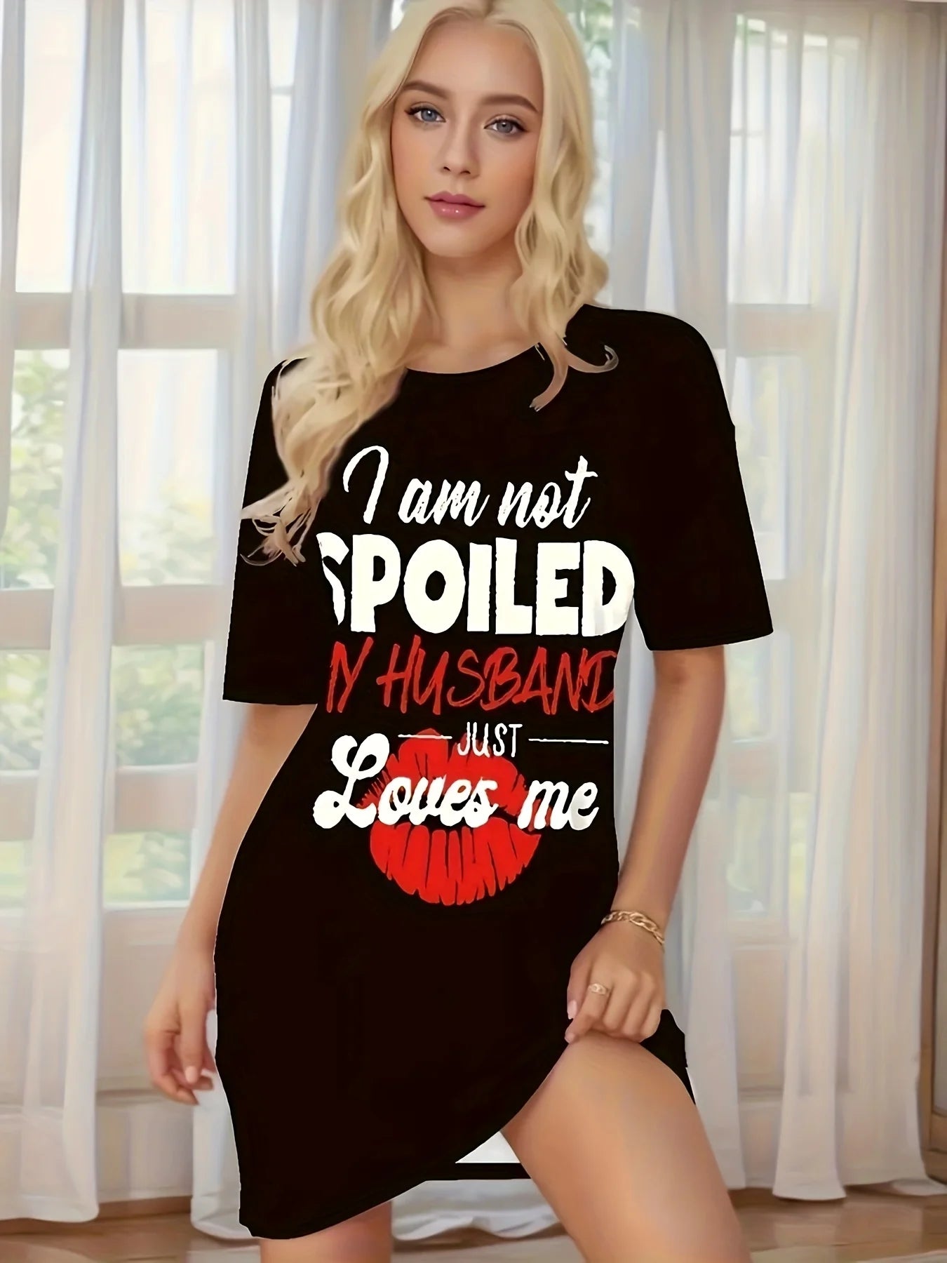 Plus Size 'I Am Not Spoiled' Heart Print Lounge Dress ANOINTED_ADORNED