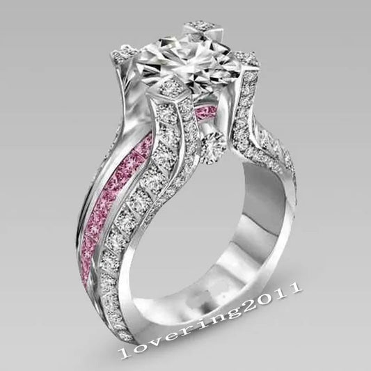 14K White Gold Vintage Pink Diamond Ring Set Engagement ANOINTED_ADORNED