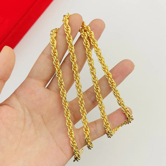 Luxury 24K real gold jewelry twine Necklace for men and women au9999 Yellow gold fine twist spiral chain ANOINTED_ADORNED