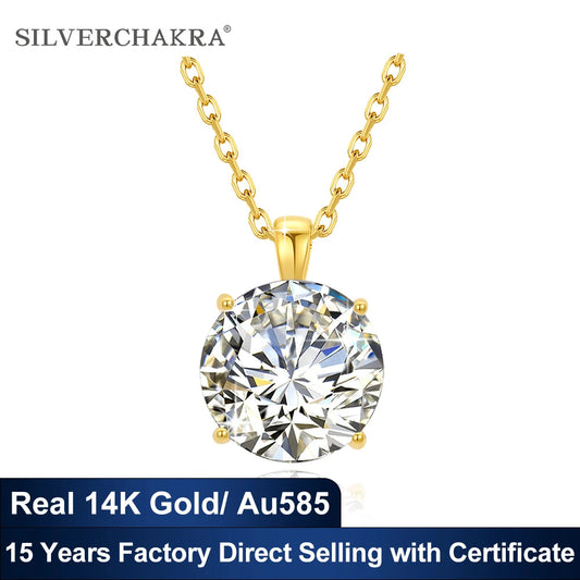 Classic 4 Claws 14k Gold Necklace 1ct 2ct 3ct AU585 K Gold Pendant Luxury Wedding Gift Jewelry With Certificate Factory Price ANOINTED_ADORNED
