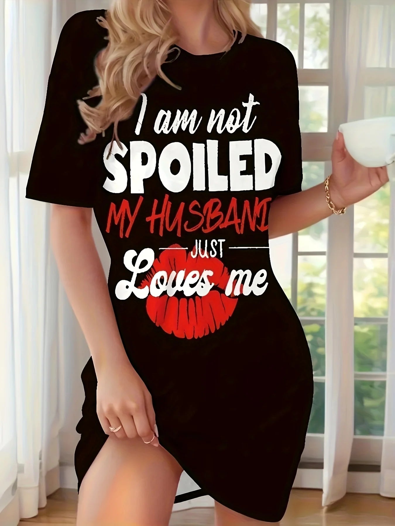 Plus Size 'I Am Not Spoiled' Heart Print Lounge Dress ANOINTED_ADORNED
