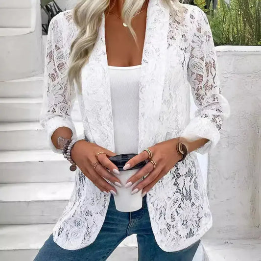 Black White Classic Lace Jacket Women's Elegant Lightweight Coat Spring Autumn Blouse ANOINTED_ADORNED