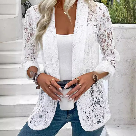 Black White Classic Lace Jacket Women's Elegant Lightweight Coat Spring Autumn Blouse ANOINTED_ADORNED