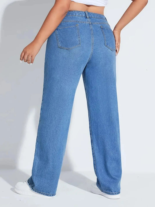 Plus-size women's jeans, loose-fitting stretch wide-leg jeans, simple, stylish, and perfect for everyday wear. ANOINTED_ADORNED