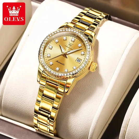 OLEVS 7003 Women Automatic Watch Waterproof Luminous Calendar Mechanical Ladies Wristwatch Steel Strap Luxury Watch For Women ANOINTED_ADORNED