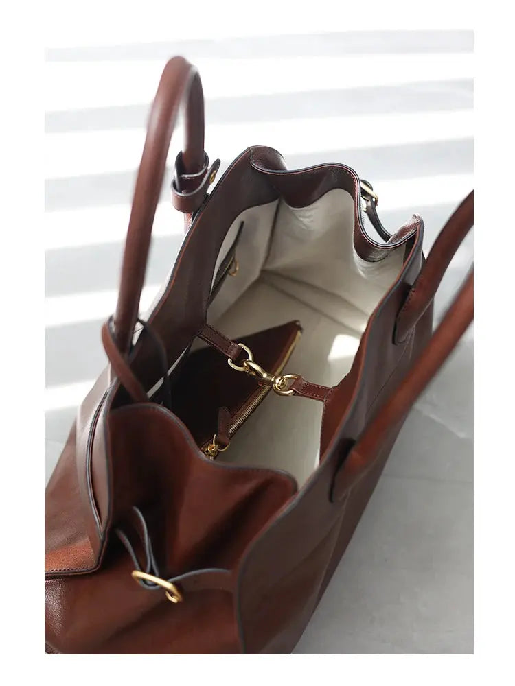 Women's Genuine Leather Large Capacity Tote Bag Female Retro Luxury Briefcase Vintage Cowhide Shoulder Handbag ANOINTED_ADORNED