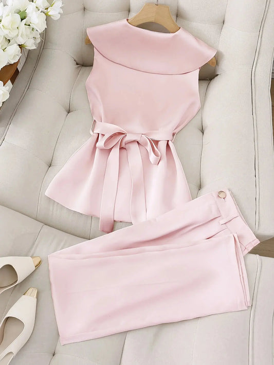 Fashionable, elegant, simple solid color sleeveless romantic date top and trousers two-piece set ANOINTED_ADORNED