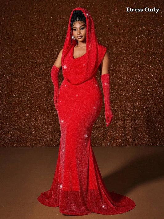 Plus Size Hat Sexy Waistband Hot Gold Fish Tail Swing Long Solid Colour Fishtail Slim Package Hip Dress Hooded ANOINTED_ADORNED
