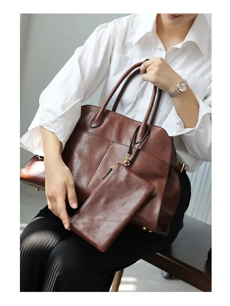 Women's Genuine Leather Large Capacity Tote Bag Female Retro Luxury Briefcase Vintage Cowhide Shoulder Handbag ANOINTED_ADORNED
