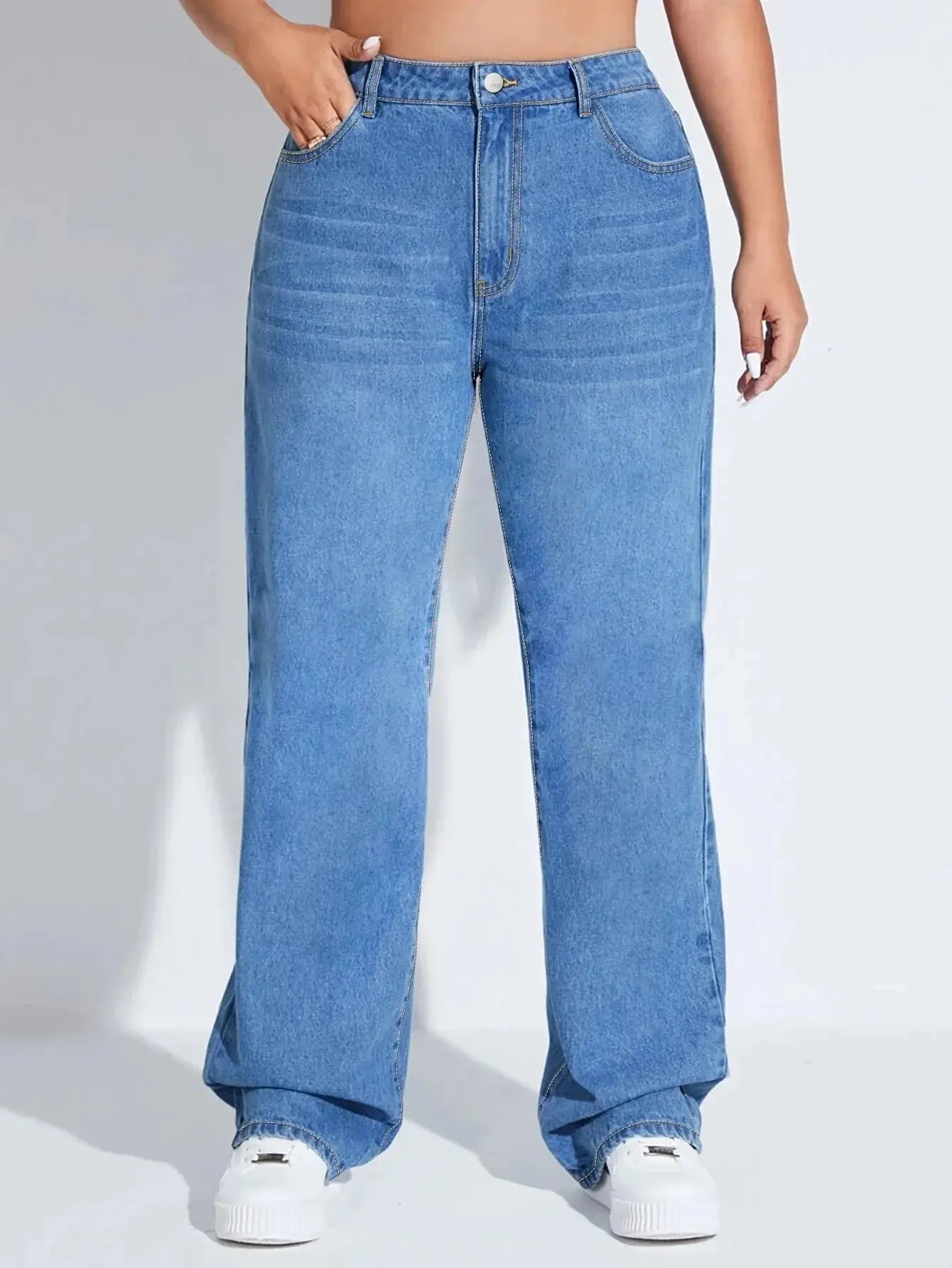 Plus-size women's jeans, loose-fitting stretch wide-leg jeans, simple, stylish, and perfect for everyday wear. ANOINTED_ADORNED