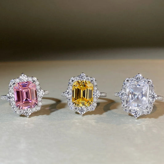 18K white gold and platinum PT950 square diamond ring yellow diamond square bag ring ring for women ANOINTED_ADORNED