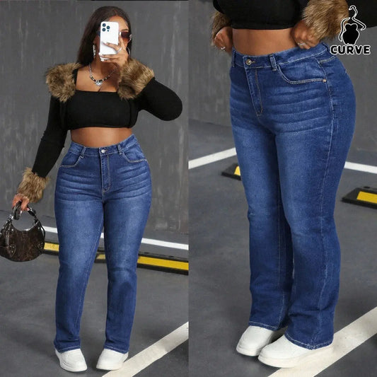 Slim Fit Stretch Plus Size Women's Jeans, Classic Washed Versatile Style, Highlights the Perfect Figure ANOINTED_ADORNED