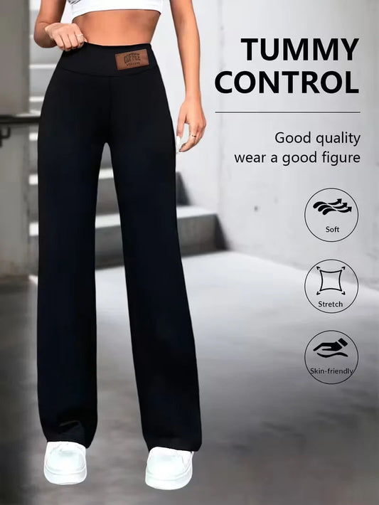 Women's high-waisted straight-leg pants,Stretchy black commuting trouser,Solid color Elegant and essential for office wear,Jeans ANOINTED_ADORNED