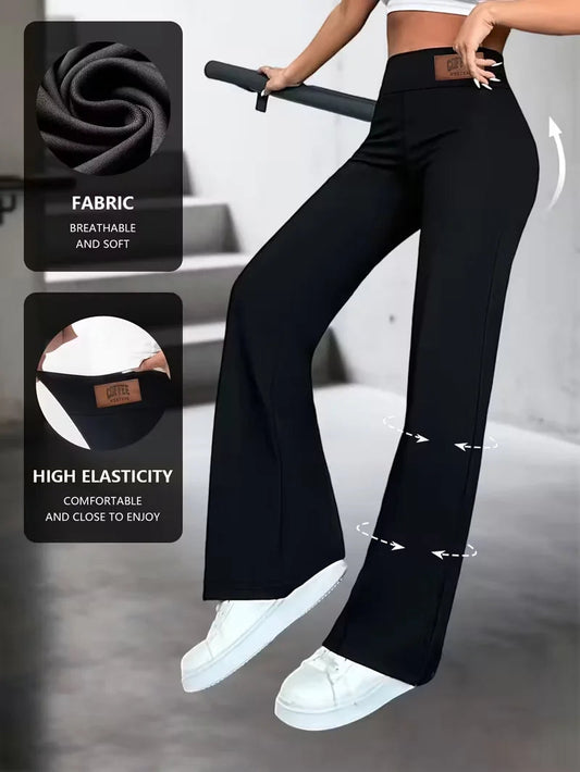 Women's high-waisted straight-leg pants,Stretchy black commuting trouser,Solid color Elegant and essential for office wear,Jeans ANOINTED_ADORNED