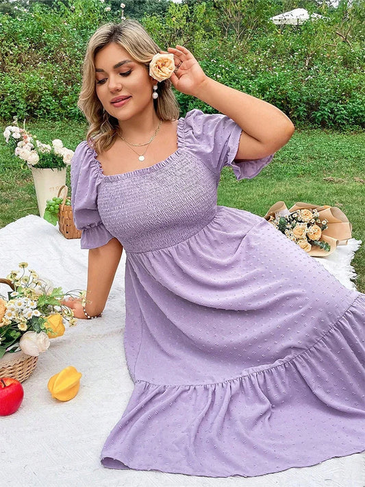 Plus Size Square Neck Wrap Ruffle Hem Midi Dress ANOINTED_ADORNED