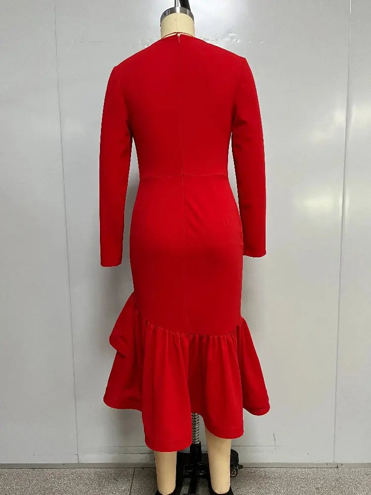 Elegant Mermaid Dress - Long Sleeve Ruffle Church & Office Wear ANOINTED_ADORNED