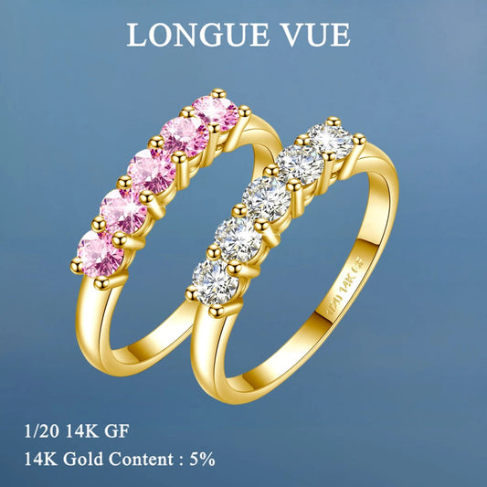 Real 14K Gold Filled Stacking Ring Five Stone Moissanite Wedding Band Finger Jewelry Accessories Anti fading Waterproof ANOINTED_ADORNED