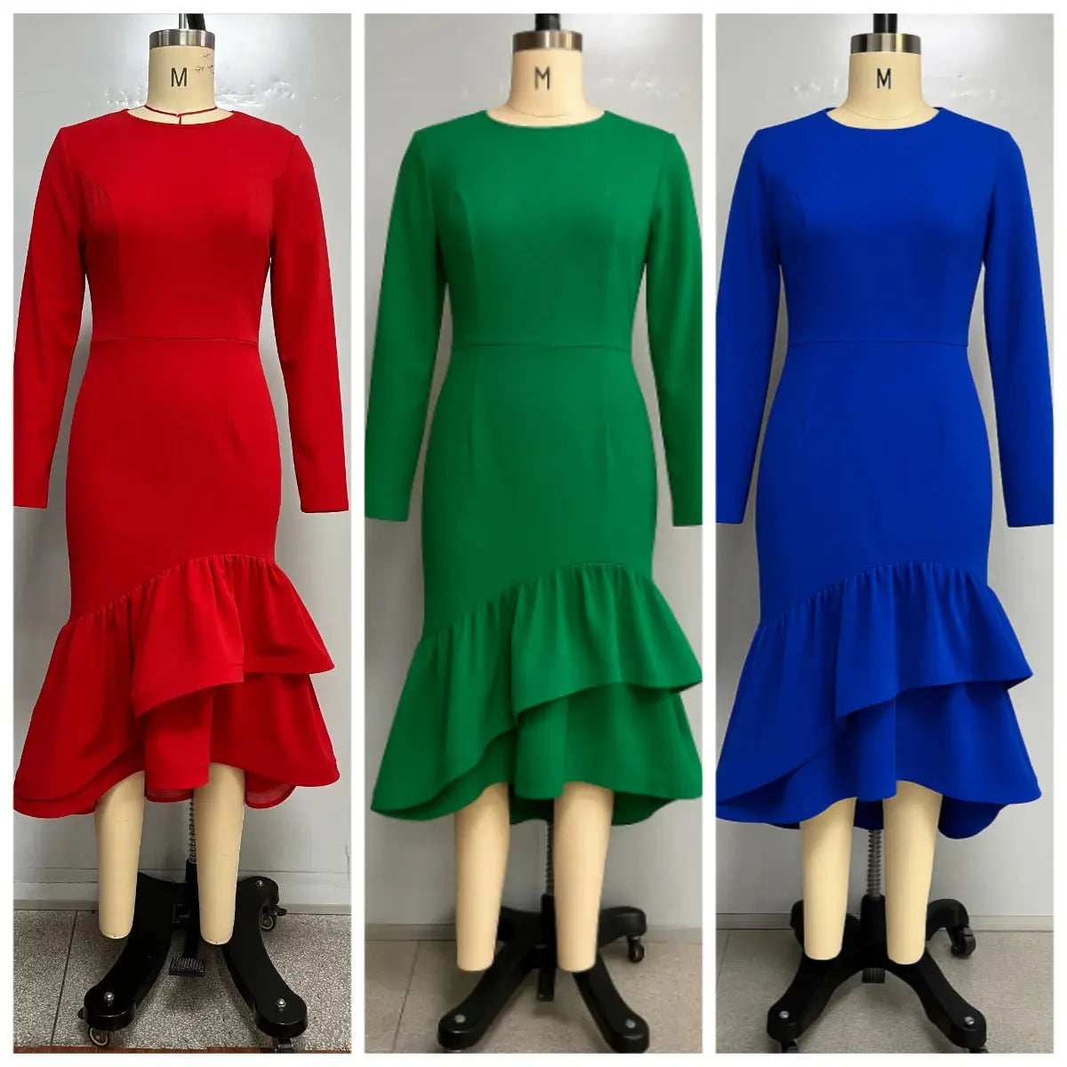 Elegant Mermaid Dress - Long Sleeve Ruffle Church & Office Wear ANOINTED_ADORNED